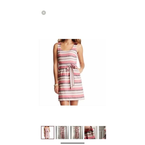 Ann Taylor LOFT Dress Womens 16 Striped Linen Blend Mini Belted Cut Out Back - Picture 13 of 13